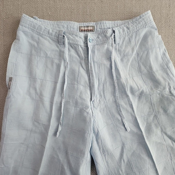 Koman Modern Basics Linen Blend Pants Women's Size XL Blue Windowpane Drawstring - Picture 8 of 12